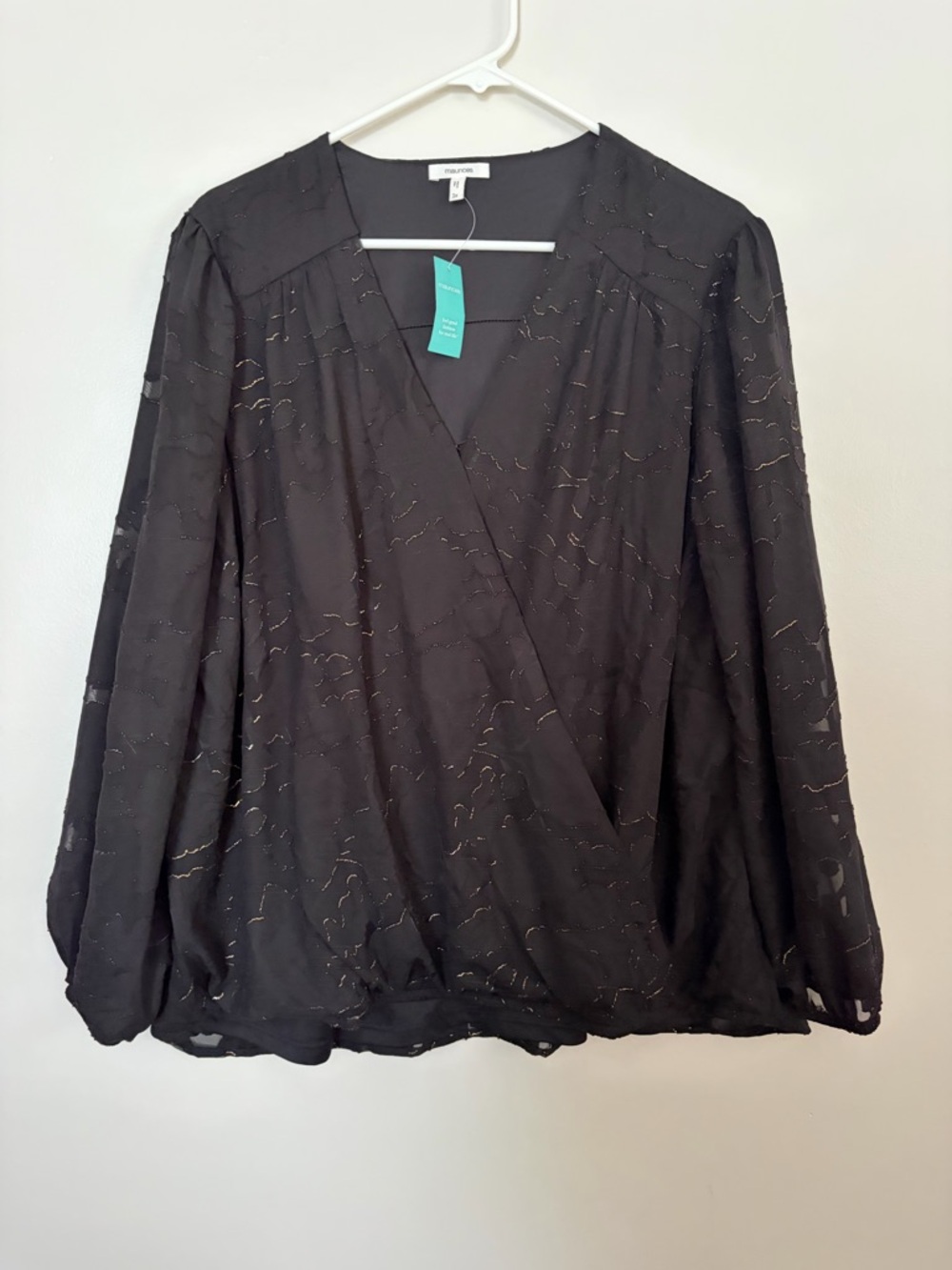 NWT Maurices Metallic Jacquard Wrap Blouse